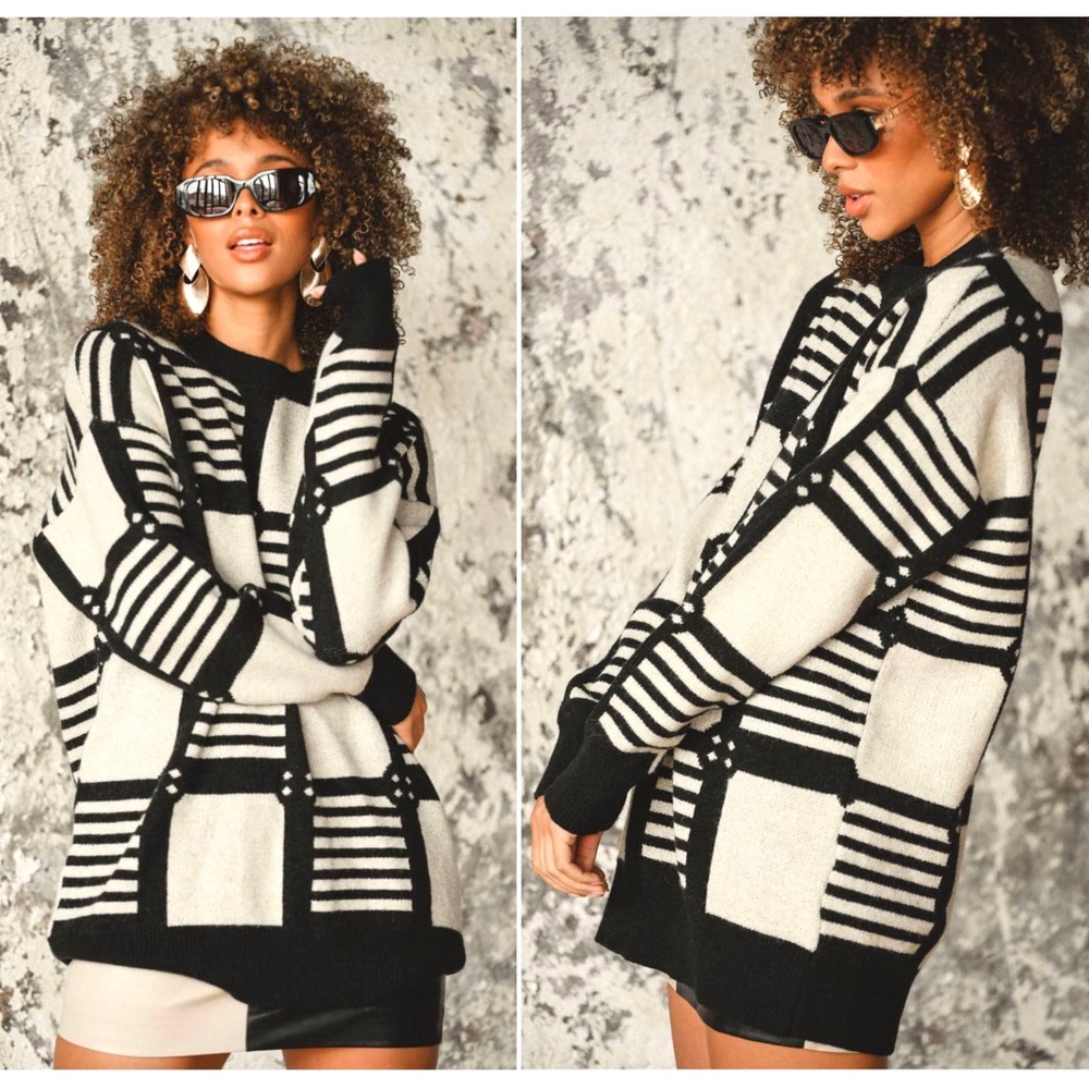12th Tribe Black Pattern Sweater